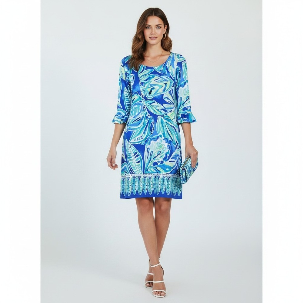 Lilly Pulitzer Sophie Ruffle Sleeve Shift Dress 29450 Womens M Beckon Blue